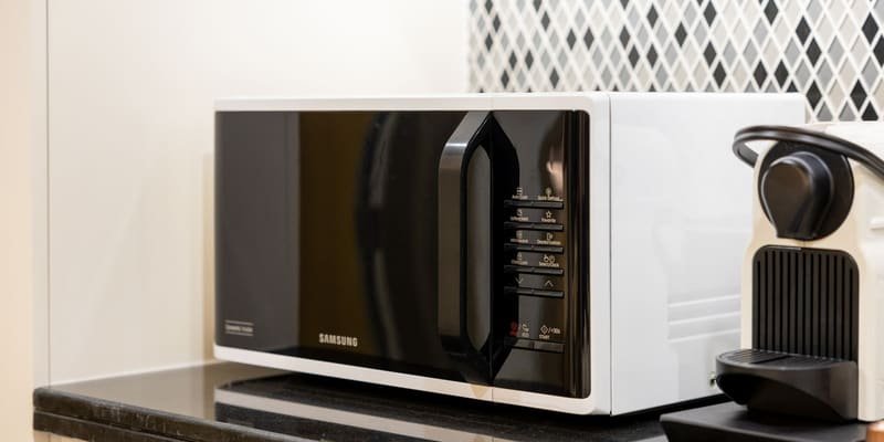 Countertop microwave in a modern kitchen